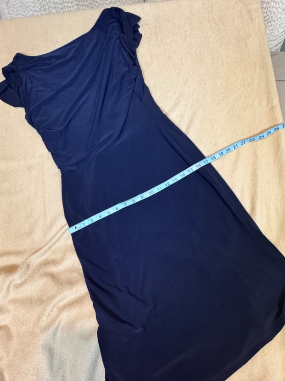 Lauren Ralph Lauren Navy Ruched Ruffle Wrap Dress Size 12 - Picture 13 of 14
